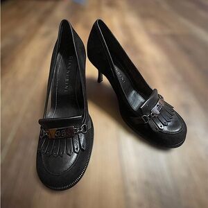 Gianni Bini Black 3 Inch Heels with Fringe Size 6